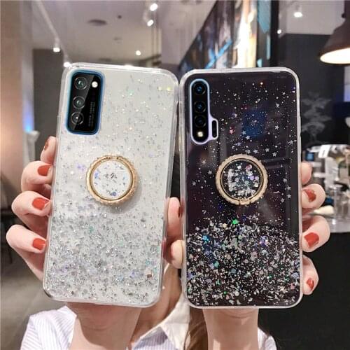 Soft TPU Cover For Huawei Honor V30 V20 V10 V9 20i 10i 9i Shiny Starry Ring Stand Phone Case For Honor 8 9 10 Lite 8X 7X 20 Pro