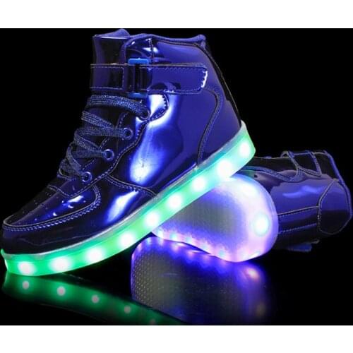 Childrens shoes high top board shoes boys' warm color led lamp fashion girls shoes luminous shoes kids PU leather upper Casual