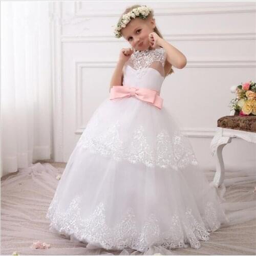 Fuffy Children Girls First Communion White Dress Vintage Girls Lace Princess Girls Birthday Ball Gowns Custom Handmade