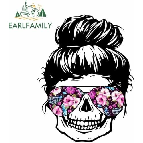 EARLFAMILY 13cm x 10cm for Mom Life Skull Vinyl Car Sticker Personality Custom Printing Tuning Waterproof Decal for Vehicle VAN