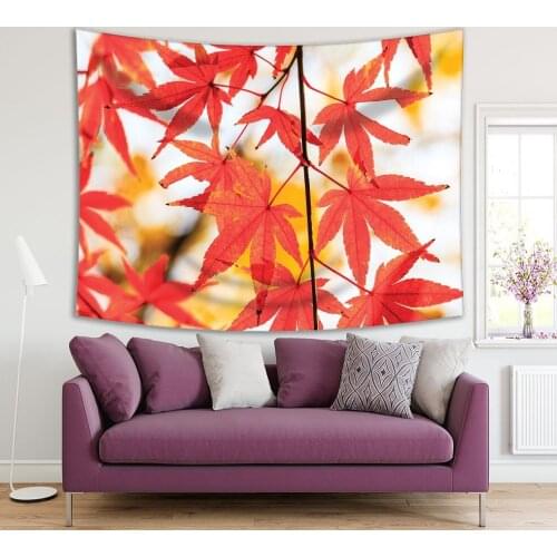 Tapestry Fall Maple Leaves Tree Branch Wild Forest Nature Autumn Seasonal View Photo Yellow Red Beige