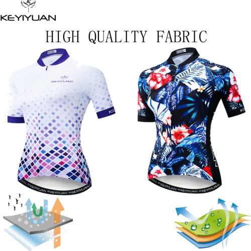 KEYIYUAN Cycling Jersey Women Short Sleeve MTB Riding Bicycle Clothes Biking Team Bike Shirts Anti-pilling Ciclismo Femenino