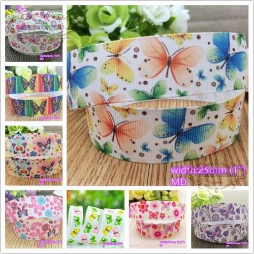 18 styles to select 10 yards Butterflies printed Grosgrain Ribbons Quality Tapes hairbow gift pack clothing Bowknot DIY