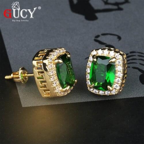 GUCY Multicolor Iced Out Stud Earring Micro Pave Cubic Zircon Stones Earrings Mens Hip Hop Jewelry For Gift Party