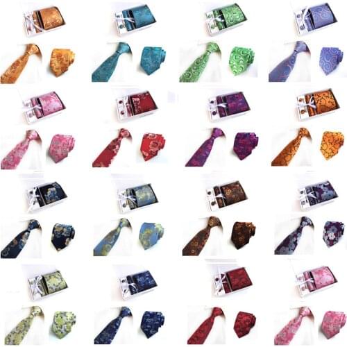 Men Vintage Floral Wide Necktie Pocket Square Cuff Links Tie Clip Set With Box BWTHZ0509