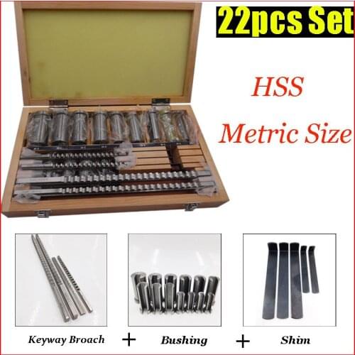 Keyway Broach Set 22pcs Metric Size B Type 4mm 5mm + C Type 6mm 8mm & 13pcs Bushing Sleeve & 5pcs Shim Kit Metalwoking Tool