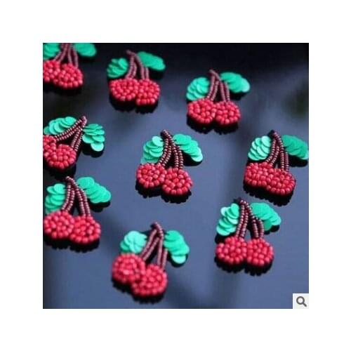 10Pcs/lot Handmade beaded cherry cloth stickers clothes shoes hats DIY decorative patch accessories