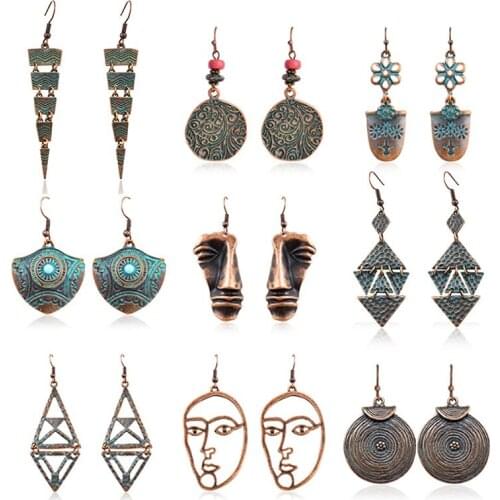 New Vintage Irregular Geometric Metal Earrings bronze Brass Drop Earrings For Women Earrings Ethnic Jewelry Punk Aretes Brincos