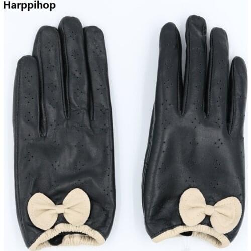 Butterfly women Genuine Leather Gloves Touch Perforated Thin Section Sheepskin Driving Gloves Wrist Winter Male Leather Gloves