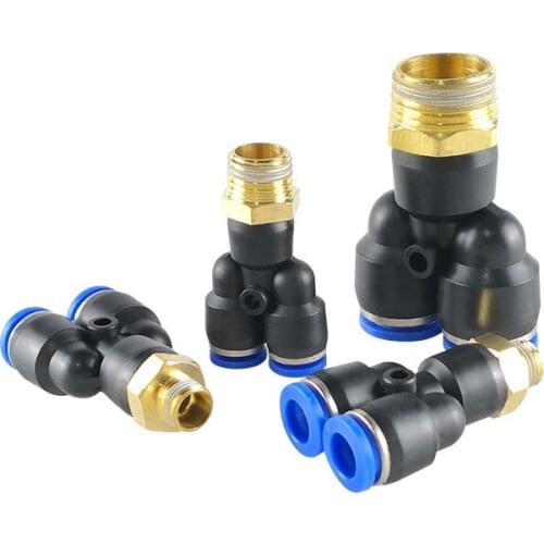 Pneumatic Fitting Y Shaped Tee 10mm 6mm 8mm 12mm OD Hose Tube M5 1/8" 1/4" 3/8" 1/2" BSP Male Thread 3 way Air Coupler Connector