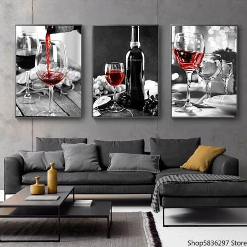 Red Wine and Bottle Kitchen Wall Art Nordic Poster Canvas Painting Wall Pictures For Living Room Decor Modern Home Decor