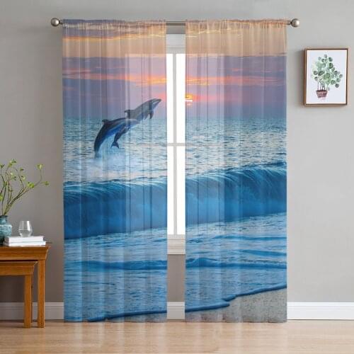 Dolphin The Sea Dusk Curtains For Living Room Luxury Baby Bedroom Tulle Curtains Kitchen Study Room Modern Style Sheer Curtains