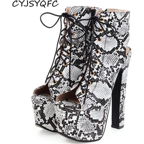 CYJSYQFC Open Toe Women Boots Fashion Super High Heel Shoes Patent Leather Thick Bottom Slingback Platform Sandals For Nightclub