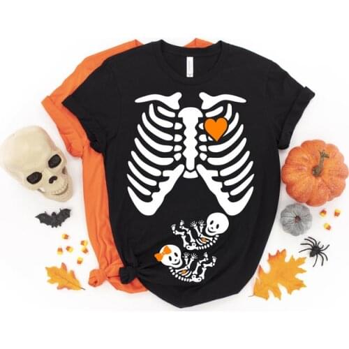 Skeleton Maternity Halloween pregnancy t-shirt Fashion 100%Cotton O Neck Female Clothing Plus Size Casual Shirts harajuku Unisex