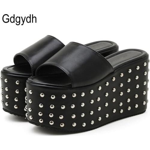 Gdgydh Sexy Rivet Brand Design Comfy Walking Sandals Women Gothic Style Extreme Platform Heel Outdoor Slippers Thick Bottom