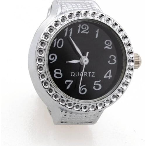 Ring Watch Quartz Silver-color Alloy Black Sphere for Women Dame