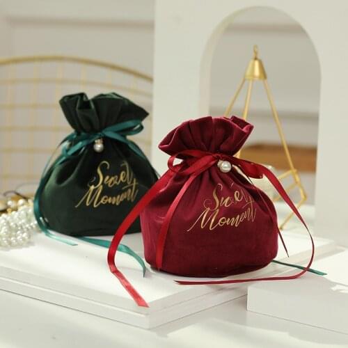 1Pc Creative Wedding Velvet Yarn Candy Gift Bag Mini Christmas Jewelry Pouch with Pearl