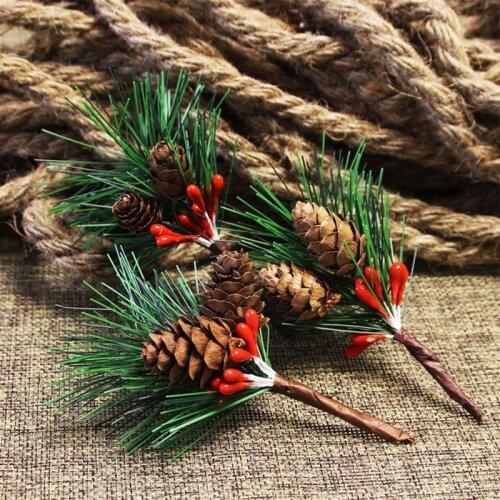 10PCS Christmas Pinecone Berry Branches Mini Pine Cone Realistic Artificial Branches Fake Stems Xmas Tree Decor