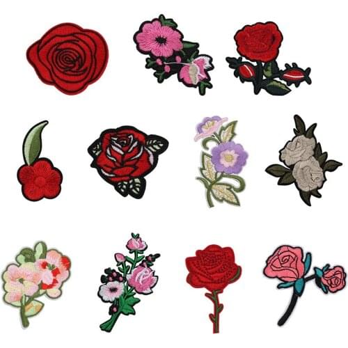 11PCs/lot Clothes Patch Embroidery Rose Stitched Iron Patch On Fabric Badge Bag Hat Clothes Applique DIY