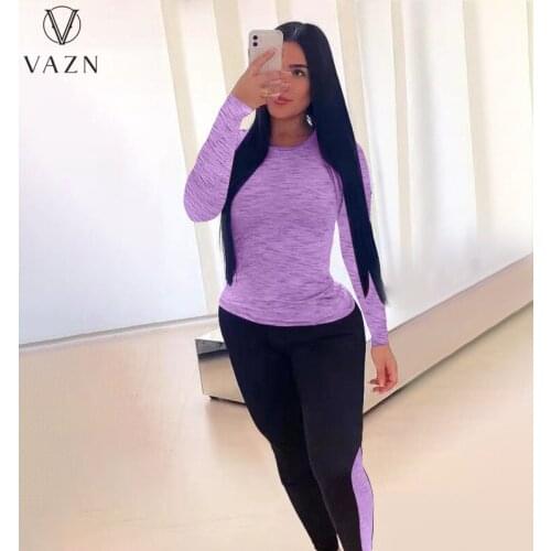 VAZN 2021 Autumn Soft Simple Young Tracksuits Free Regular Full Sleeve Top Long Pencil Pants Slim Women 2 Piece Set