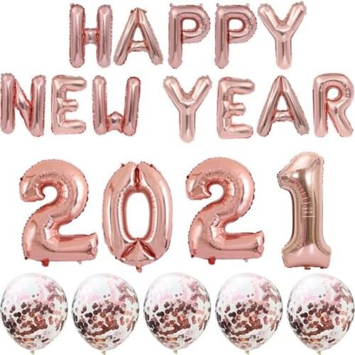 2021 Happy New Year Balloons Gold Silver Number Foil Helium Confetti Latex Balloons Merry Christmas New Year Eve Party Decor