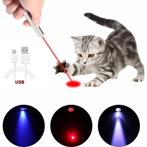 3 in1 Mini Interactive LED Laser Light Pen for cats LED Laser Pointer Toys Pet Command Light Training Tools With USB Charging