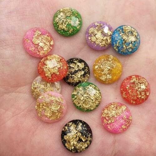 400Pcs Mix 12mm Resin Glitter Filled Gold Foil Facet Round Gem Flatback Rhinestone Scrapbook DIY Wedding Applique Ornament Craft