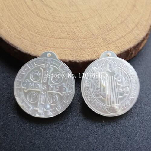 50pcs/lot 21mm Natural Jesus of Nazareth &Cross san benito Mother of Pearl Shell Beads Sculptures MOP for DIY Jewelry