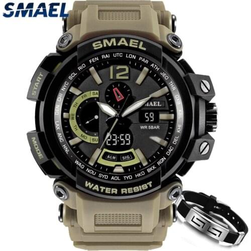 SMAEL Mens Sports Watches Waterproof LED Digital Quartz Watch Men Military Chronograph Shock Double Time Wristwatches Male Clock