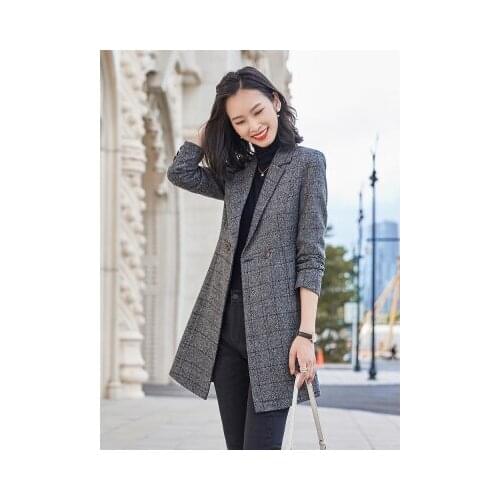 2021 Spring Autumn Trench Coat For Women Professional Work Wear Fashion Double Breasted Slim Plaid Formal Clothes Jackets