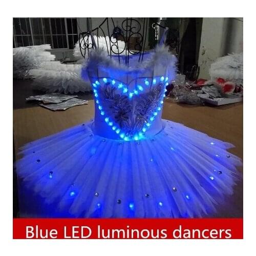 Childrens blue Ballet Skirt Costume LED luminous pengpeng skirt Adult fluorescent dancers