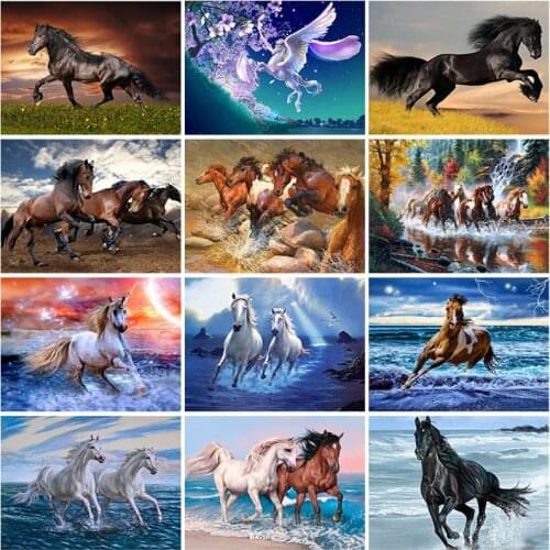 DIY 5D Diamond Painting Horse Animal Full Round Drill Diamond Embroidery Painting Rhinestones Mosaic Crafts Home Decoration