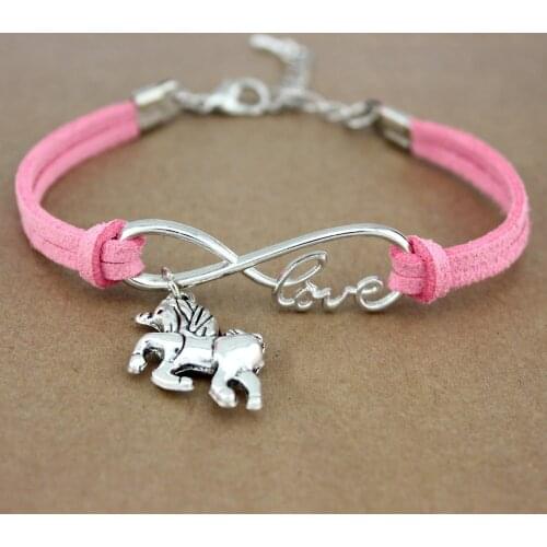 Hot Sale Fashion Handmade Unisex Antique Silver Infinity Love Unicorn Charm Womens Bracelets for Women