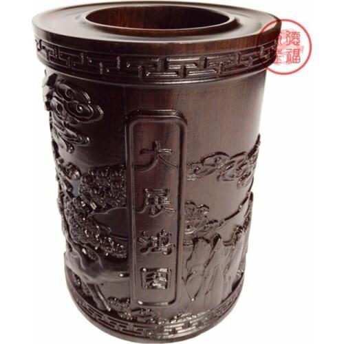 China wood carving Brush Pot Pencil Vase home decoration eagle spread your wings and fly statue Wooden crafts
