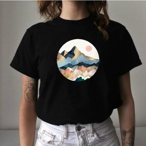Creative Mountain Peak Graphic Printing Woman Tshirts Japnese Style Around Neck Vogue T Shirt Harajuku Aesthetic Tops Women 2020