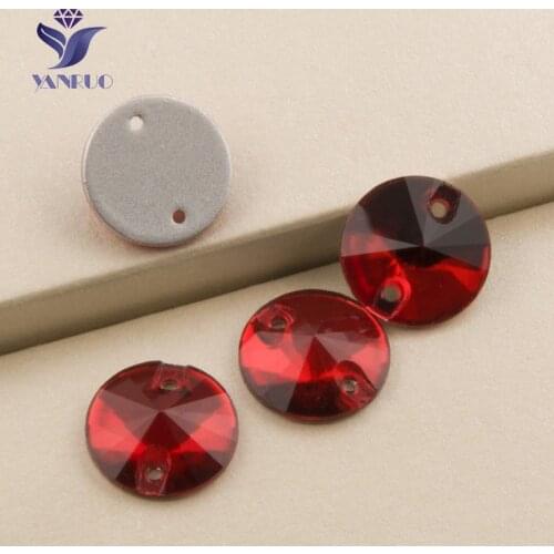 YANRUO 3200 Round Siam Sew On Red Color Flatback Rhinestones Sewing Crystal Glass Picture of Rhinestones For Clothing