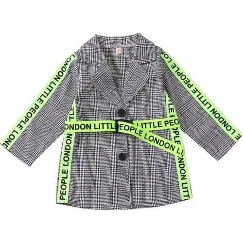 1-6Years Fashion Children Clothing Toddler Kids Baby Girls Coat Spring Autumn Girls Plaid Letter Button Coat Jacket Outwear Tops