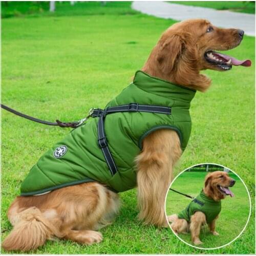 Large Pet Dog Jacket With Harness Winter Warm Dog Clothes For Labrador Waterproof Big Dog Coat Chihuahua French Bulldog Outfits