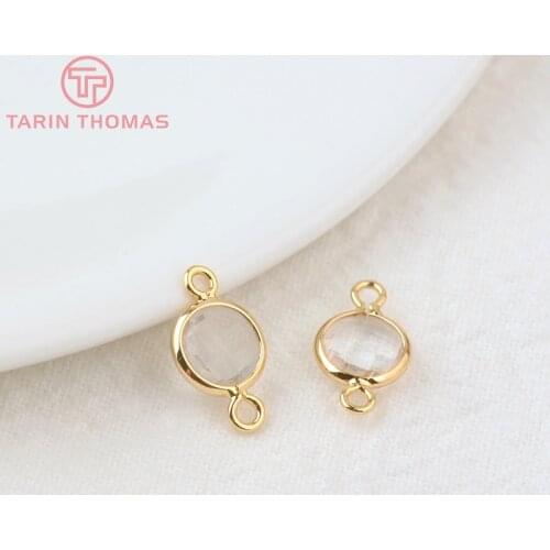 10PCS 7x12.5MM 24K Gold Color Brass with Glass Round Connector Charm Pendants High Quality Diy Jewelry Findings Accessories