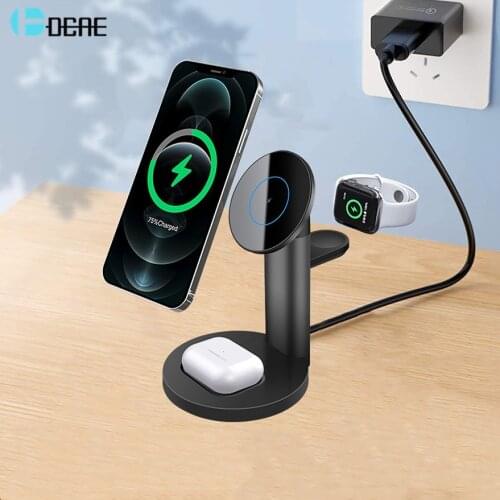 15W Fast Wireless Charger Stand for iPhone 12 Pro Max 12 Mini 3 in 1 Magnetic Charging Station for Apple Watch 6 5 4 Airpods Pro