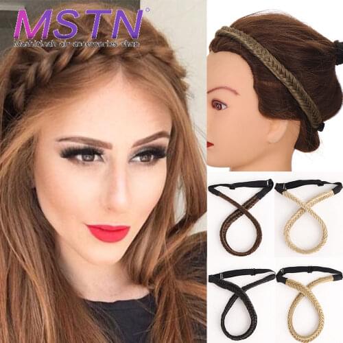 MSTN Woman Fishbone Tying Headband Fake Hair Synthetic Hair Wigs Black Brown LightBrown Heat Resistant Fiber For Whites Women