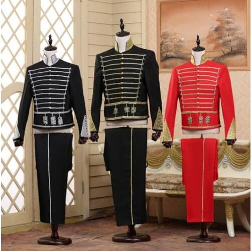Men suits designs european court stage costumes for singers men blazer dance clothes jacket star style dress punk vintage red