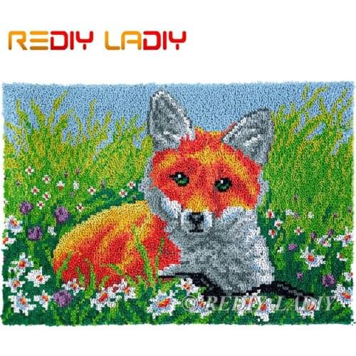 Latch Hook Kits Red Fox in Grass Chunky Yarn Embroidery Crochet Tapestry Kits Needlework Hobbies & Crafts DIY Carpet Rug 85*58cm