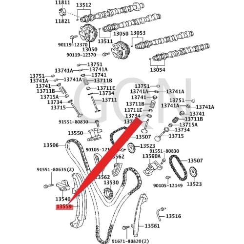 Chain tensioner guide 2006-Toy ota TUN DRA SEQ UO IA Timing plate R Timing chain tensioner guide RH Chain tension adjustment