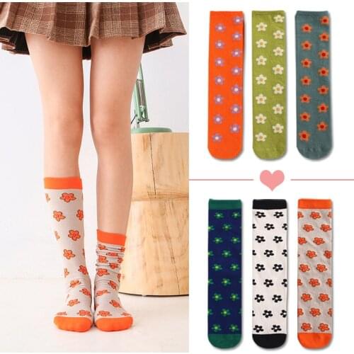 Floral Girls Socks Children Cotton Socks Baby Toddler Knee High Socks Cartoon Flower Cute Korean Style Girls Long Sock 2-10Y