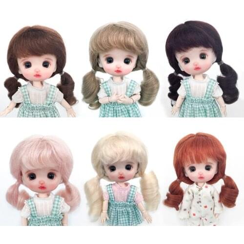 New 1/8 bjd wig SD DD doll hair soft mohair bangs long curly double ponytail for doll golden brown fake hair Multi-color options
