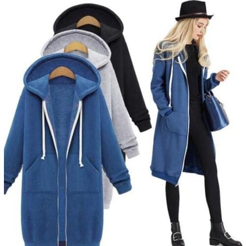 Plus Size 5XL Women Jacket Long Coat Autumn Casual Winter Hooded Jacket Female Sweater Ladies Cardigan Zipper Coats Windbreaker