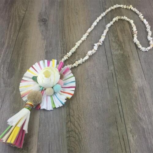 New Ethic Flower Pendents Necklaces Sea Beach pompom paper Pendants Necklace Colorful Tassel Necklace