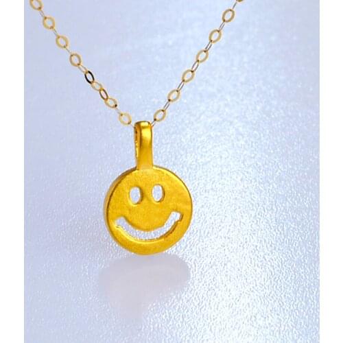 NYMPH Real 24K 999 Gold Pendant Necklace for Women Fine Smiling Face Design Pure Solid 18K AU750 Gold Chain Jewelry 2020 P103