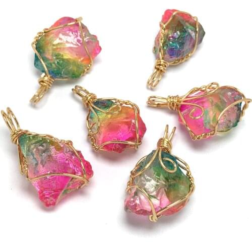 Natural Stone irregular shape Pendant Gold Color Wire Wrap for Jewelry Making DIY necklace accessories size25x20mm